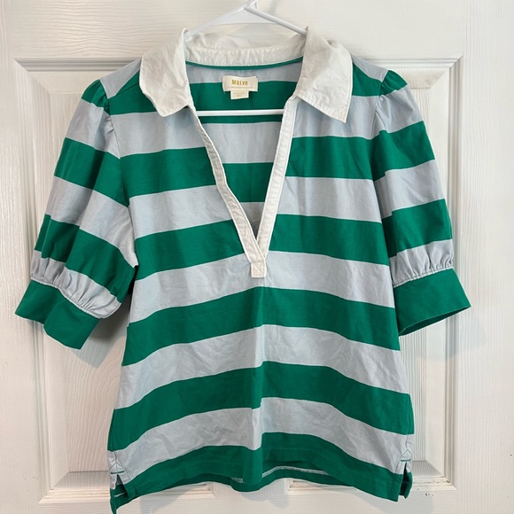 Maeve by Anthropologie Puff Sleeve Polo Blouse Top - Picture 2 of 6